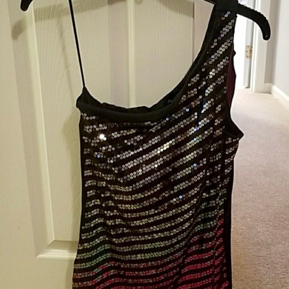 Express One Shoulder Sequin Tank NWT - Picture 3 of 3